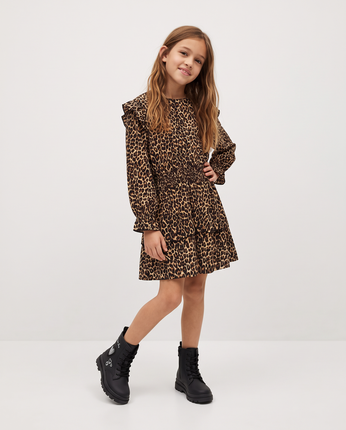 Girls' Dress in Crinkled Fabric - Animalier