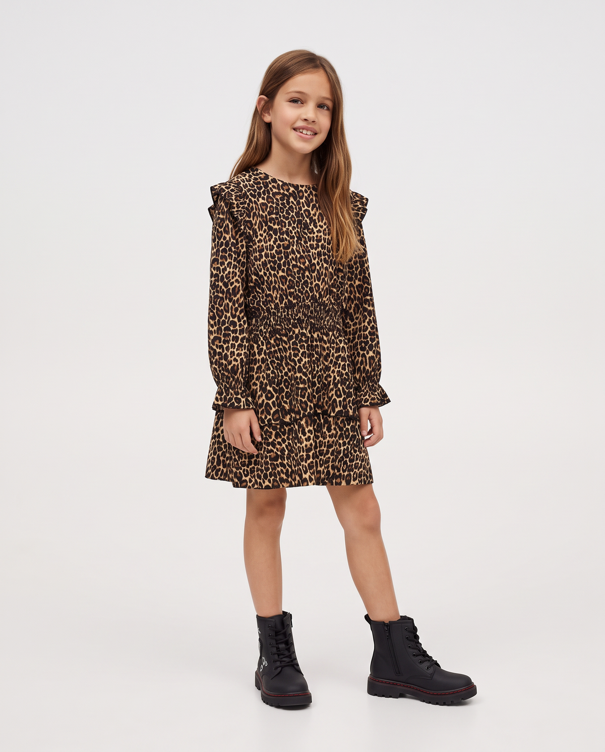 Girls' Dress in Crinkled Fabric - Animalier