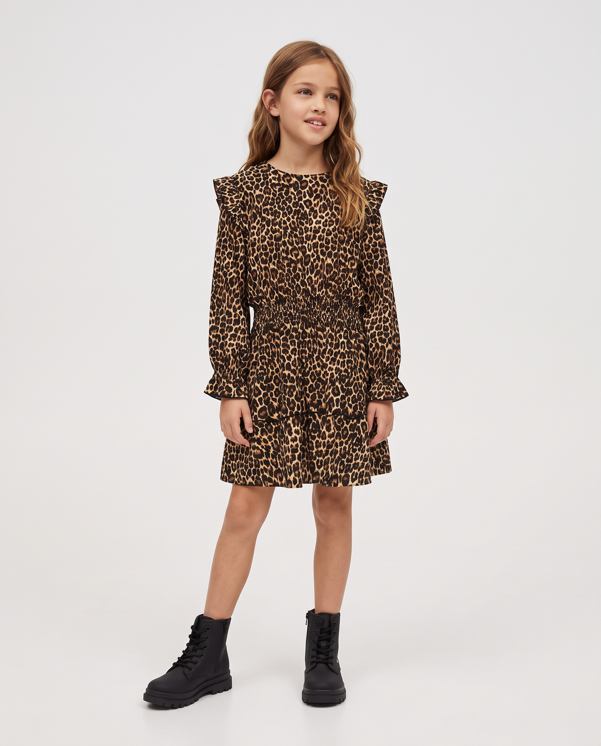 Girls' Dress in Crinkled Fabric - Animalier