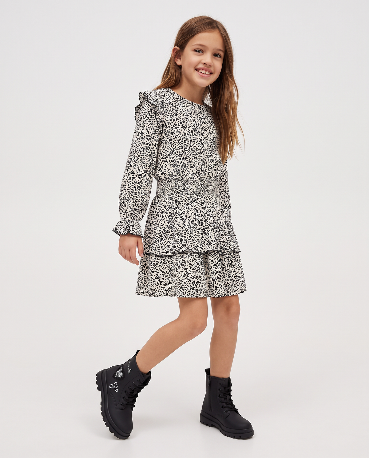 Girls' Dress in Crinkled Fabric - Multicolor