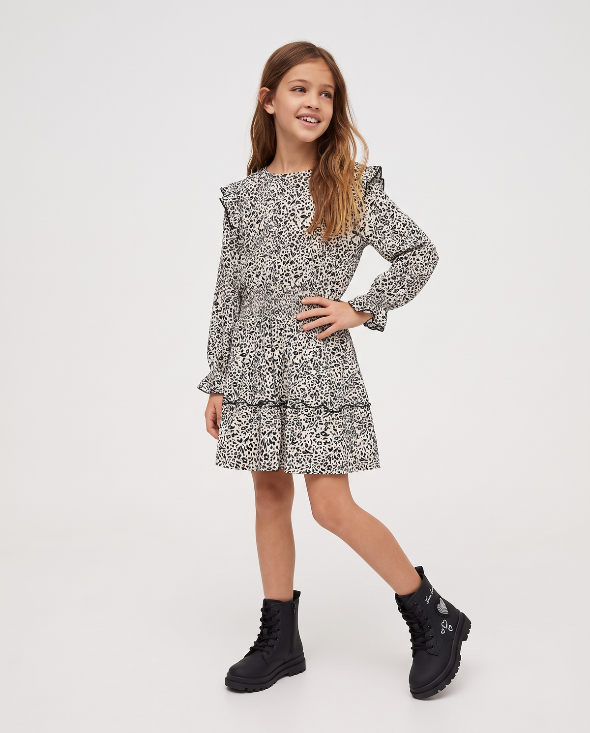 Girls' Dress in Crinkled Fabric - Multicolor