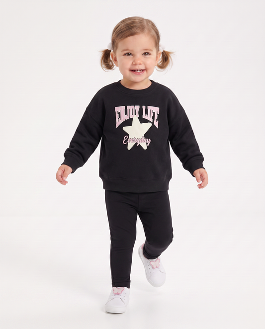 Felpa girocollo casual con stampe uniche - Nero