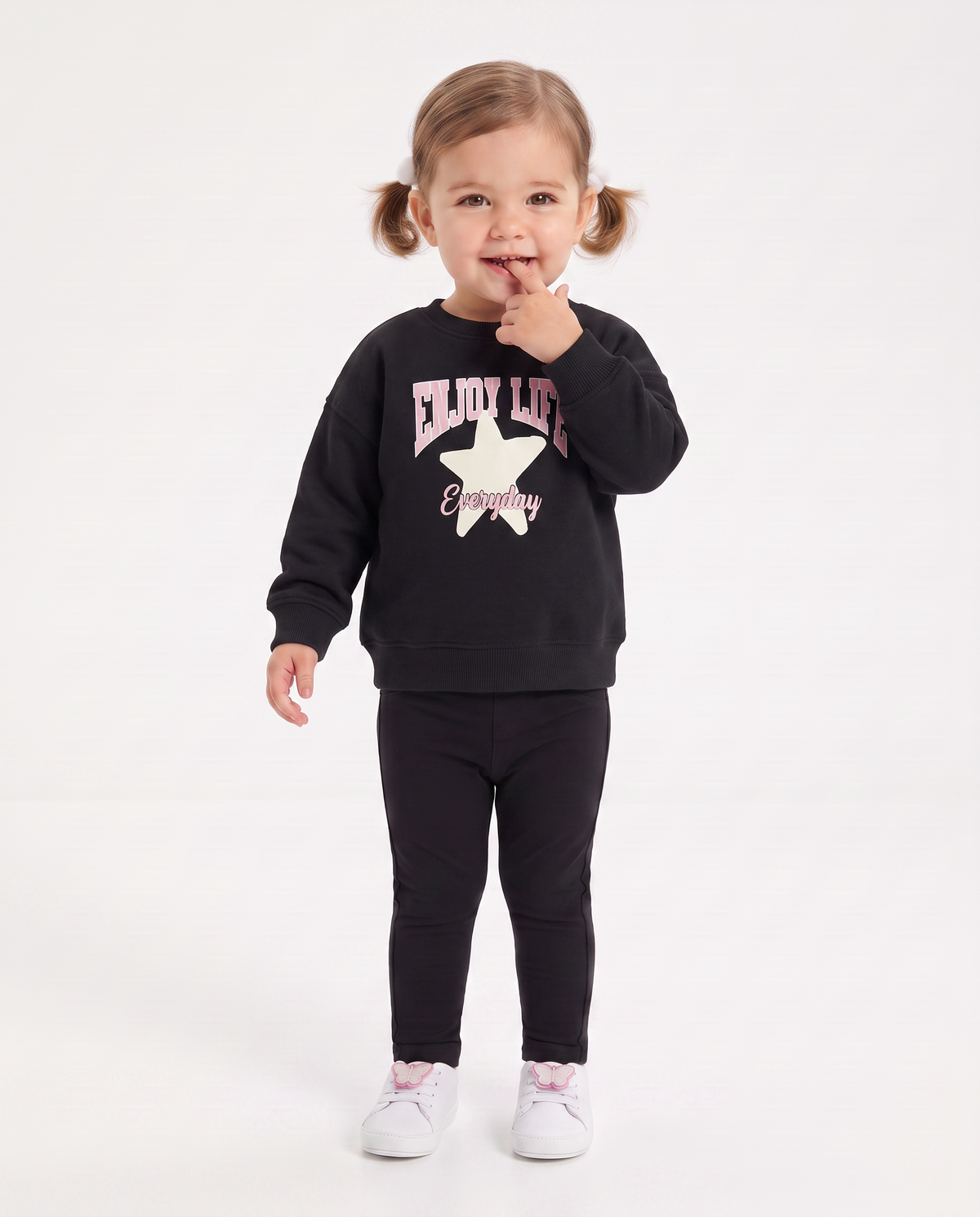 Felpa girocollo casual con stampe uniche - Nero