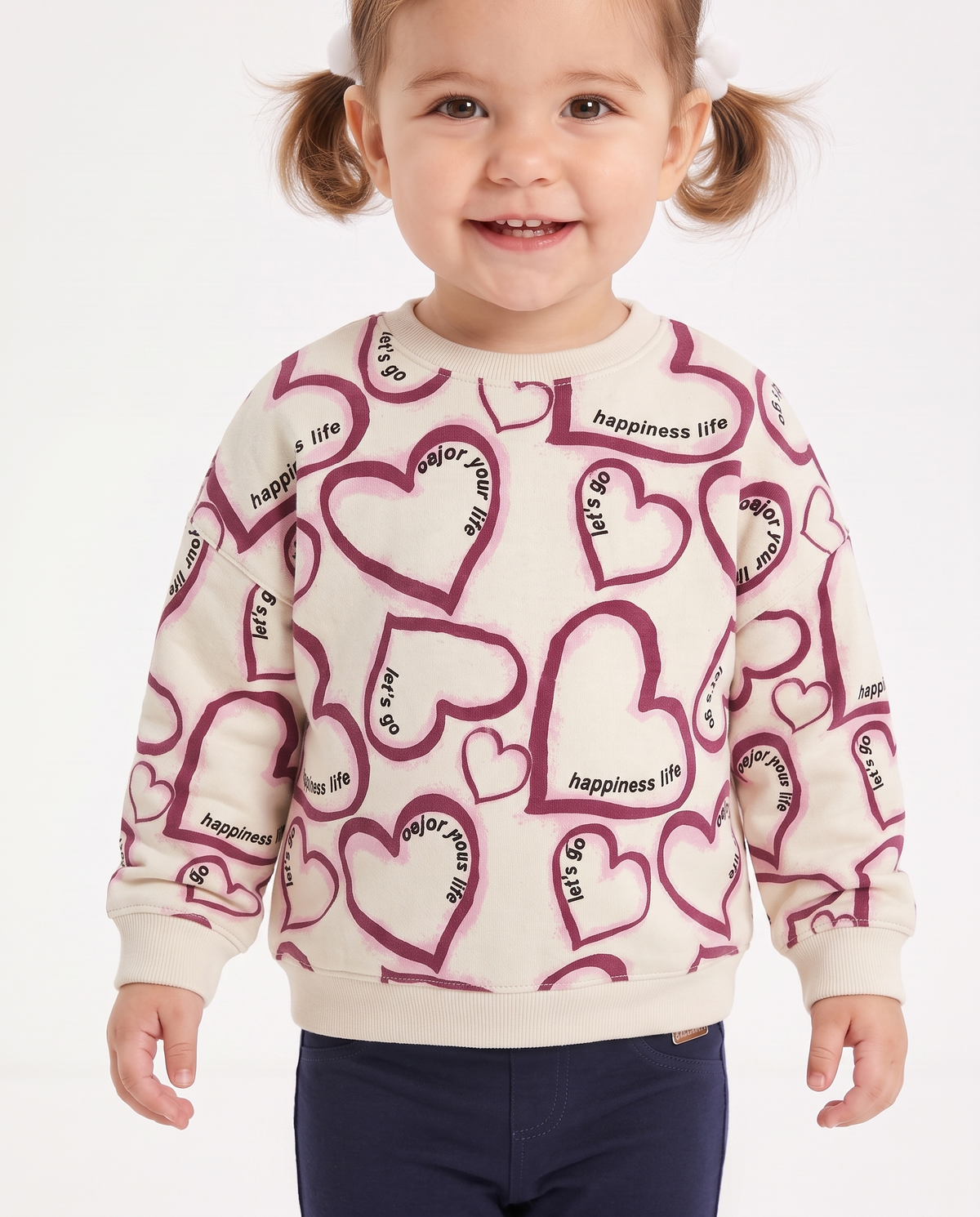 Casual crewneck sweatshirt with unique prints - Beige