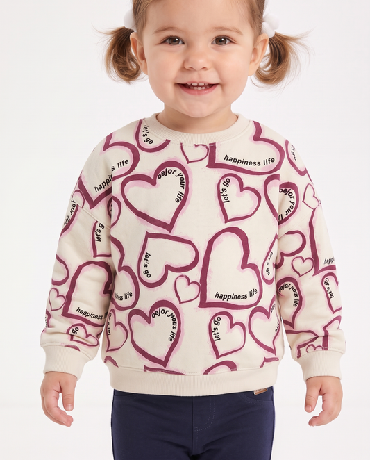 Felpa girocollo casual con stampe uniche - Beige
