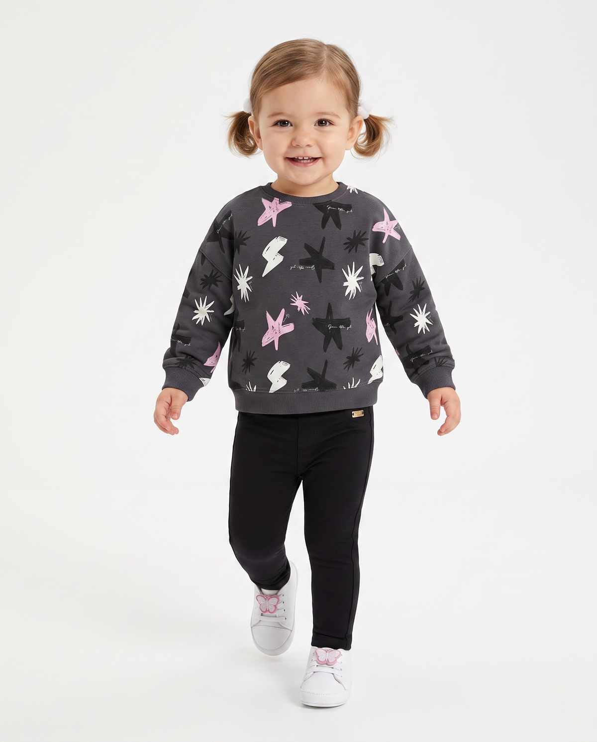 Casual crewneck sweatshirt with unique prints - Grey
