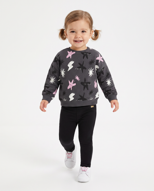 Felpa girocollo casual con stampe uniche - Grigio piombo