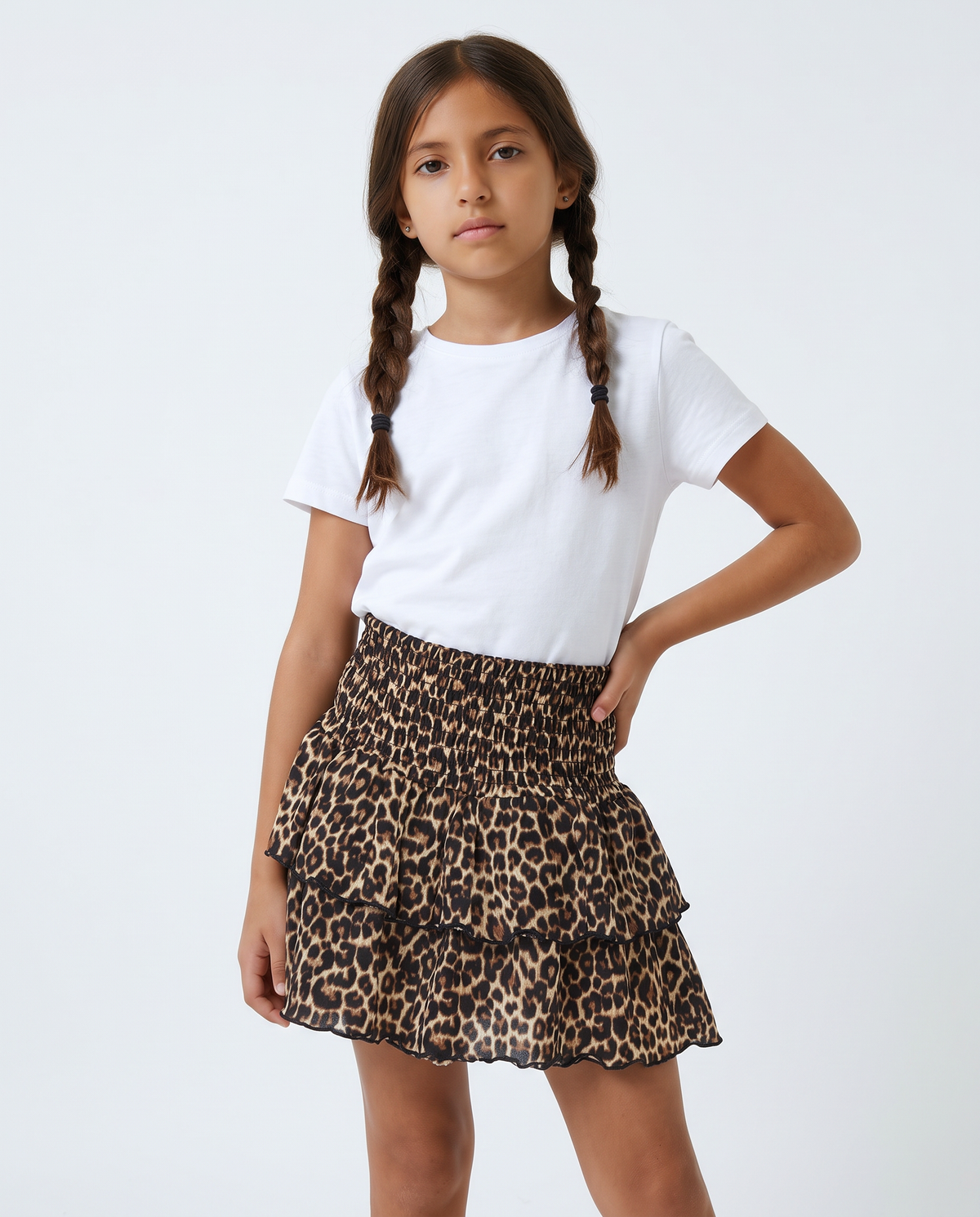 Ruffled Fabric Girl Skirt - Animalier