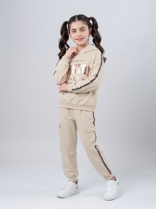 Felpa ampia con nastro metallizzato lucido - Beige