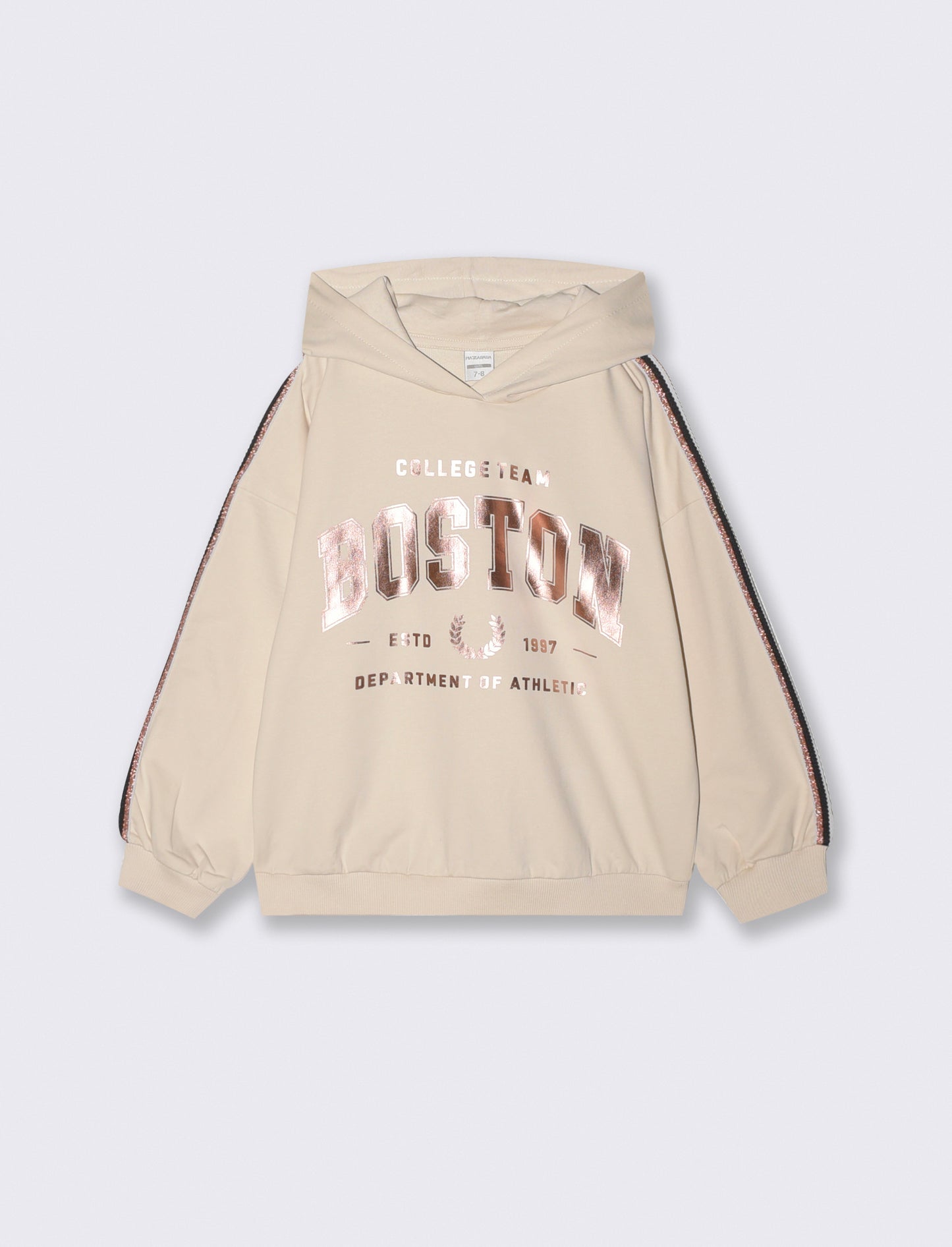 Oversized sweatshirt with shiny metallic ribbon - Beige