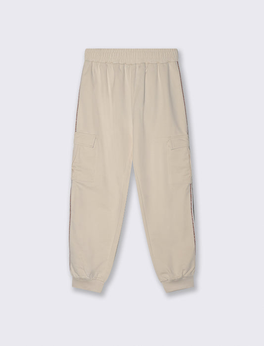 Jogger cargo con nastro metallizzato - Beige