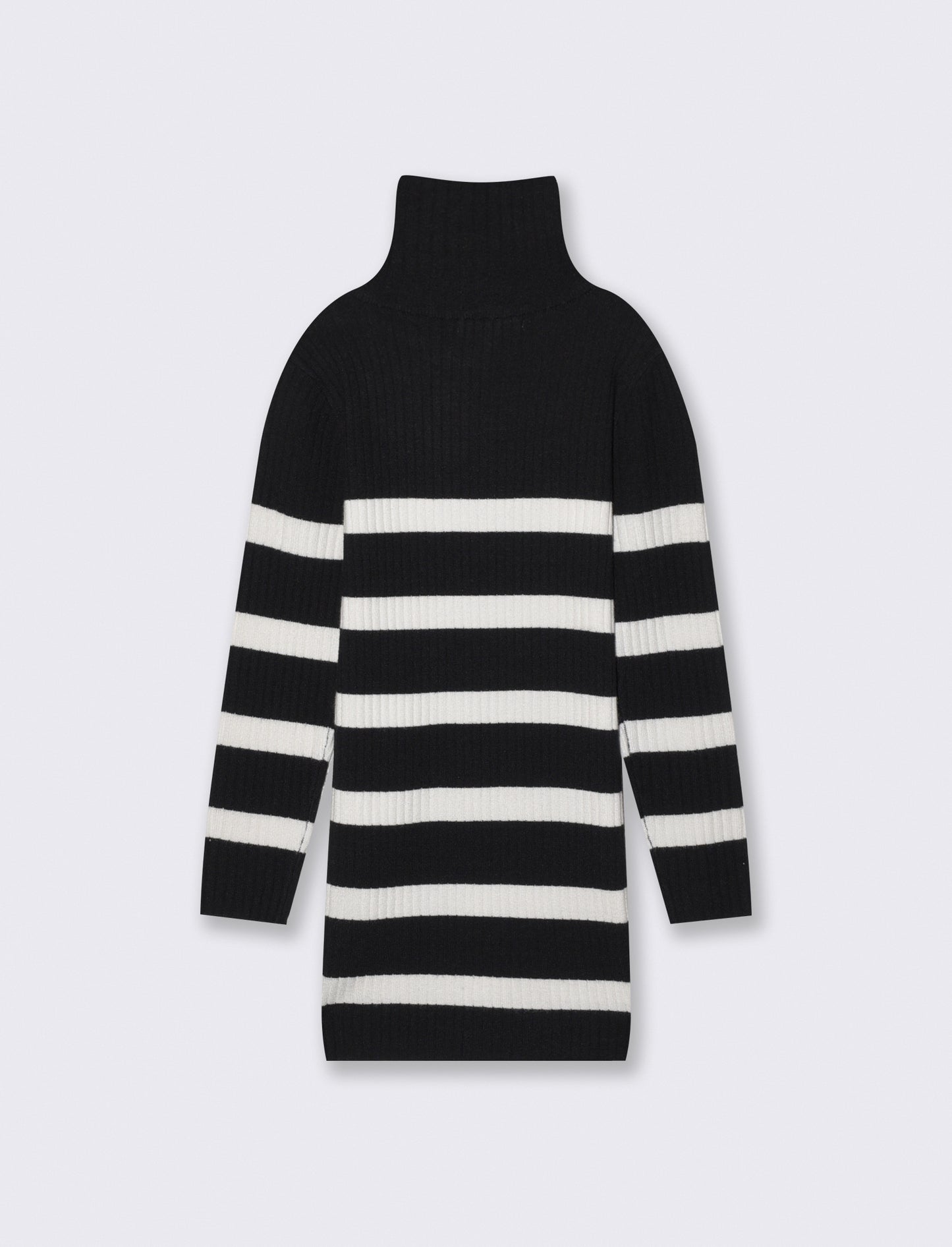 Ribbed dress with high collar and buttons - Black
