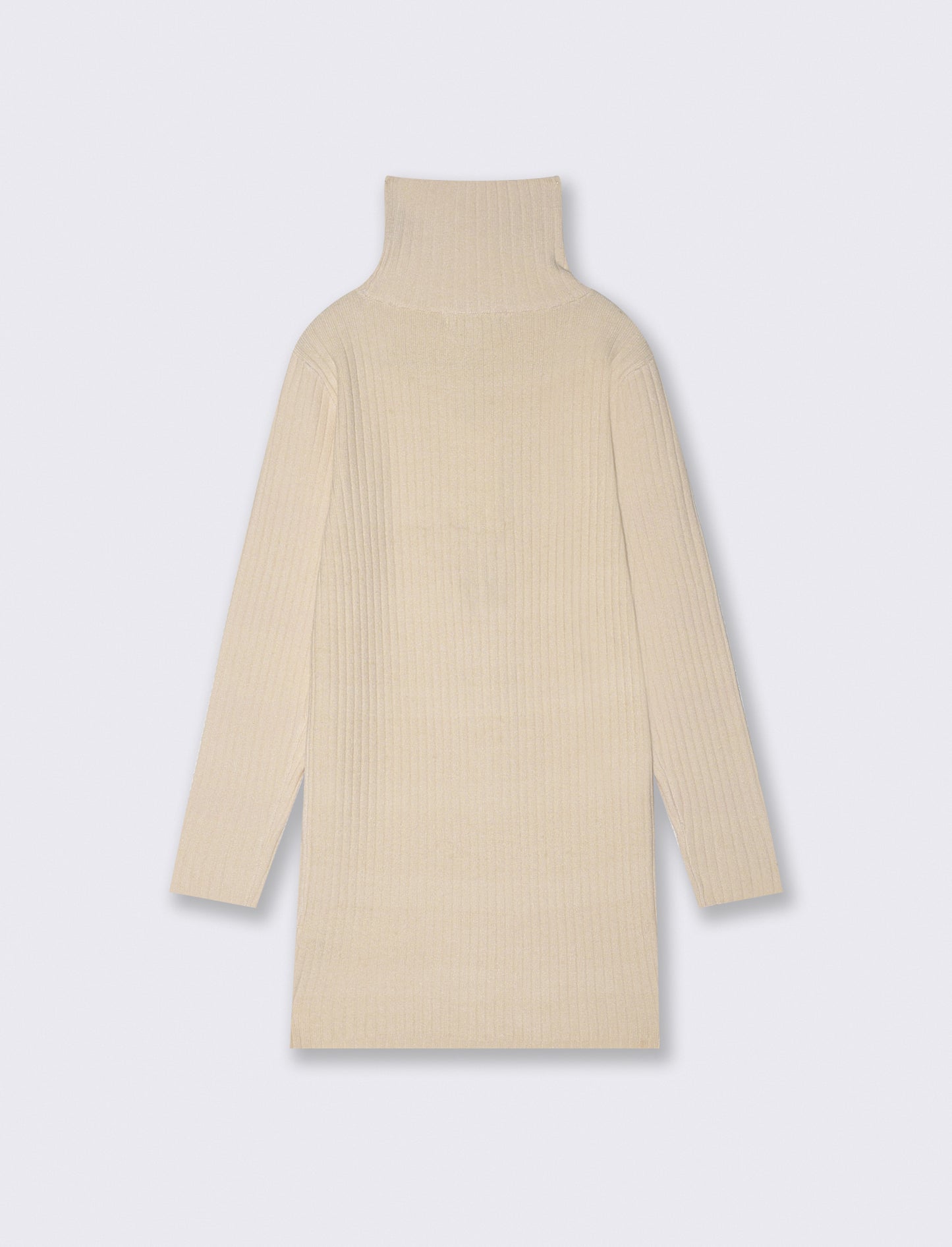 Ribbed dress with high collar and buttons - Beige