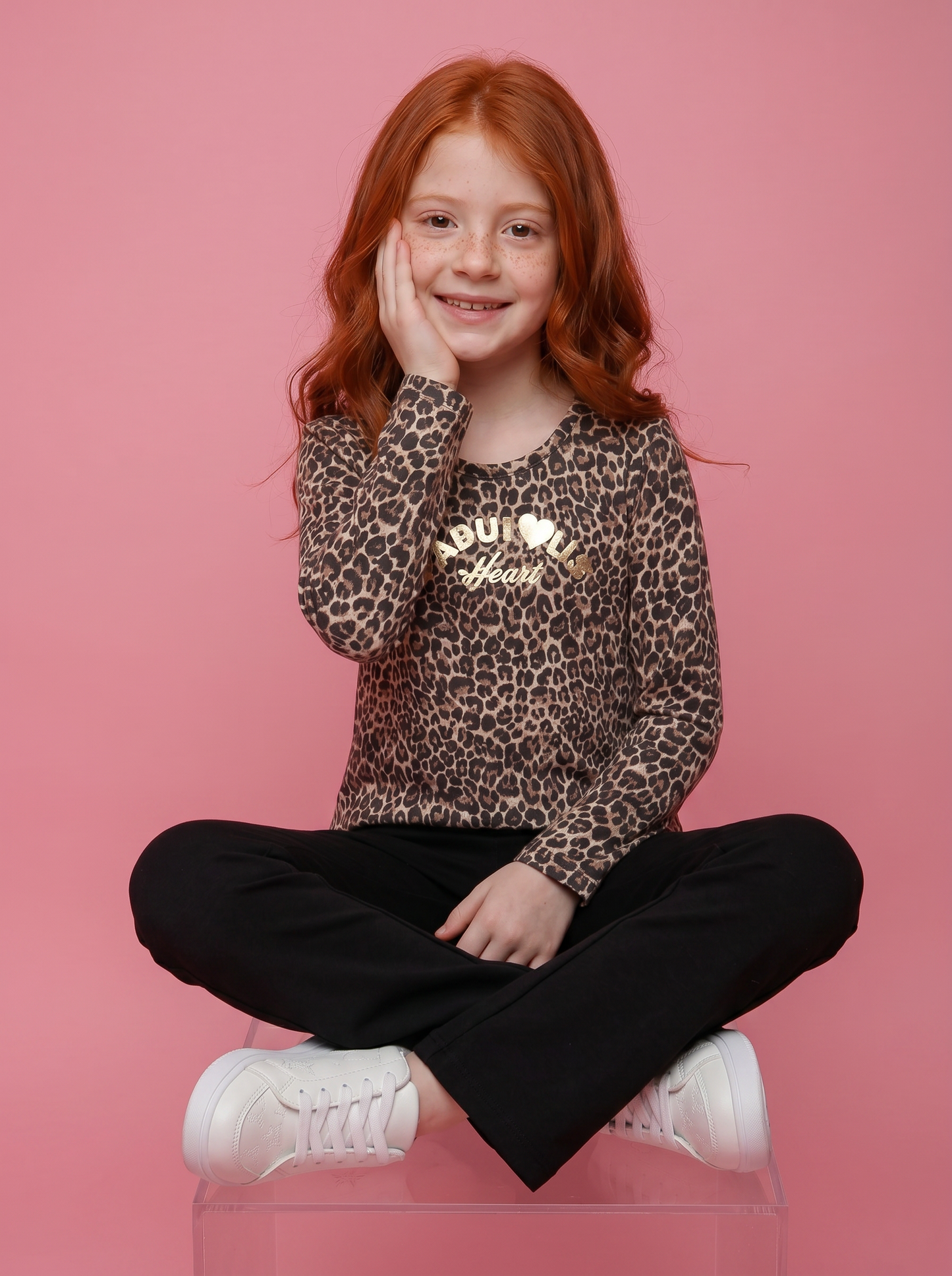 T-shirt manica lunga con stampa lucida - Leopardato
