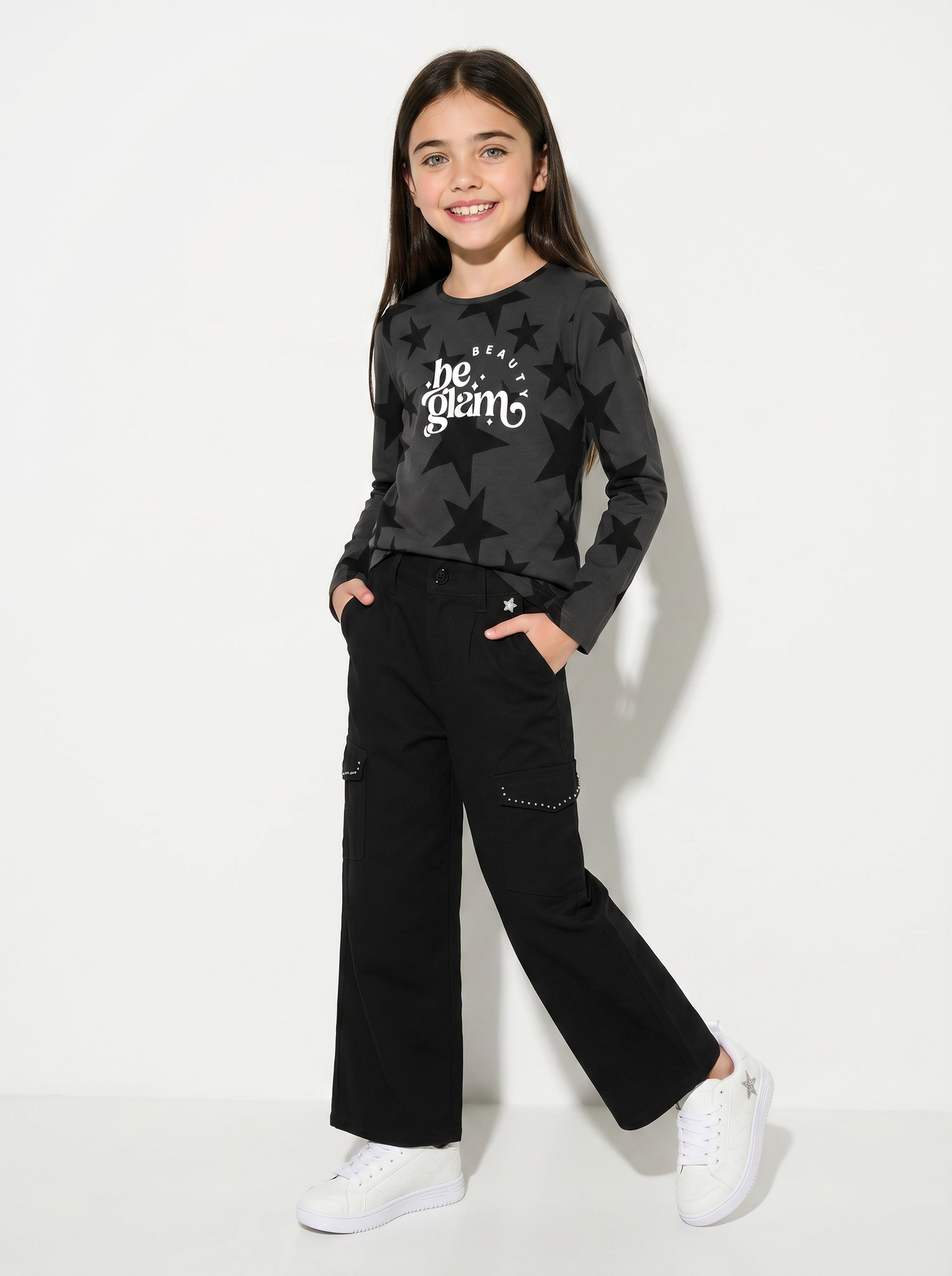 T-shirt manica lunga con stampa lucida - Grigio piombo