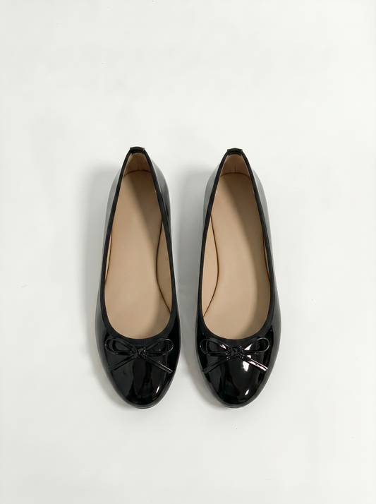 Ballerina in vernice nera con fiocco - Nero