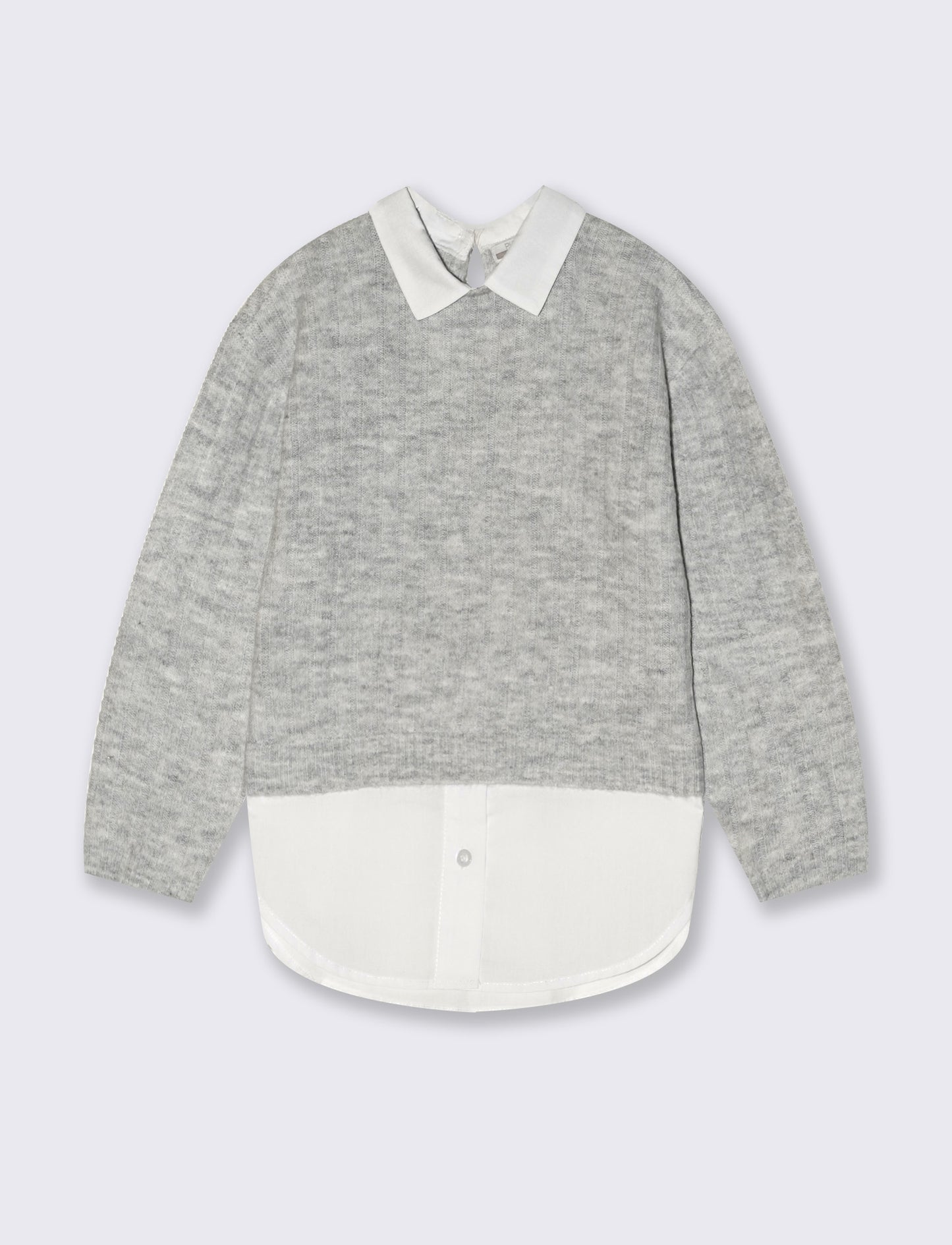 Maglia manica lunga con finta camicia - Grigio mel.