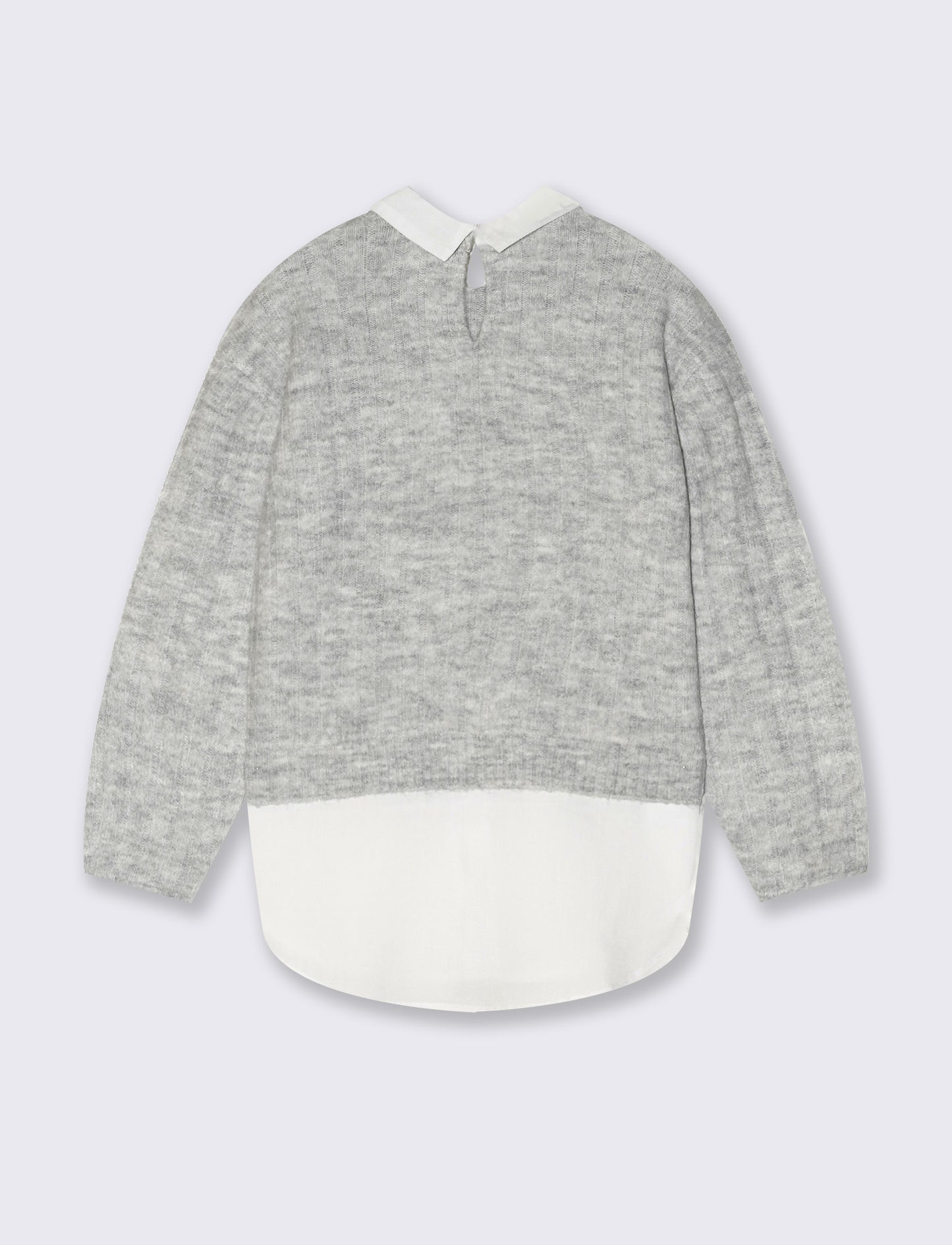 Long Sleeve Sweater with Fake Shirt - Grey