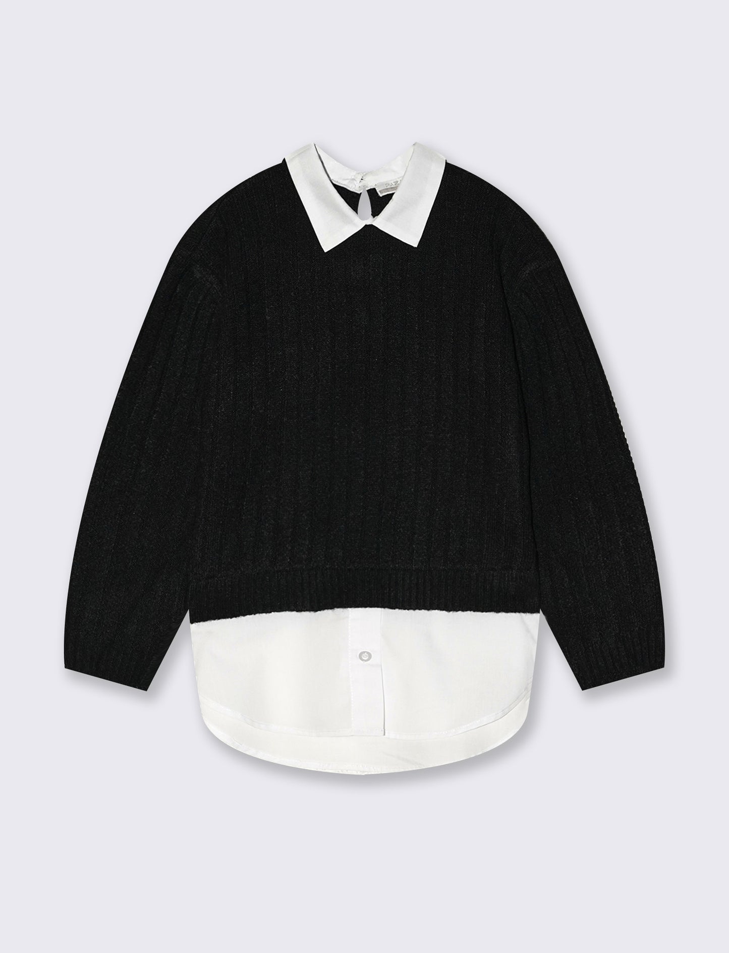 Maglia manica lunga con finta camicia - Nero