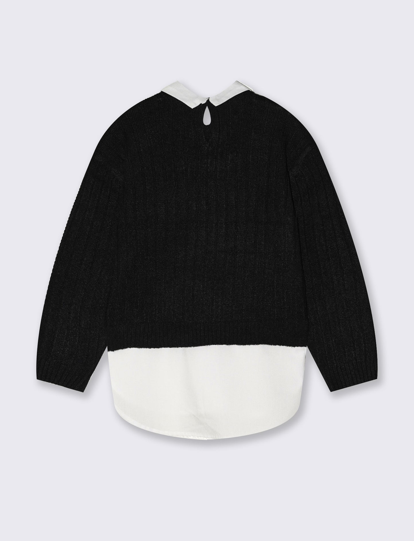Maglia manica lunga con finta camicia - Nero