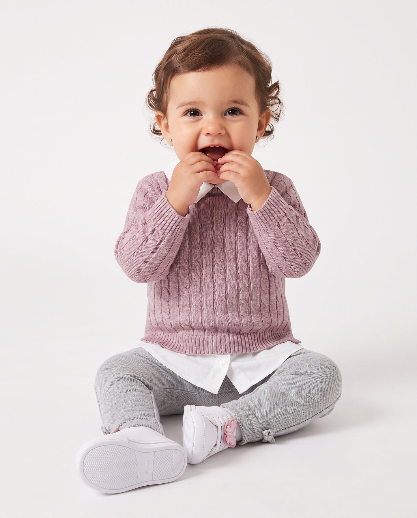 Maglia manica lunga con finta camicia - Rosa polvere