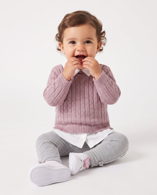 Maglia manica lunga con finta camicia - Rosa polvere