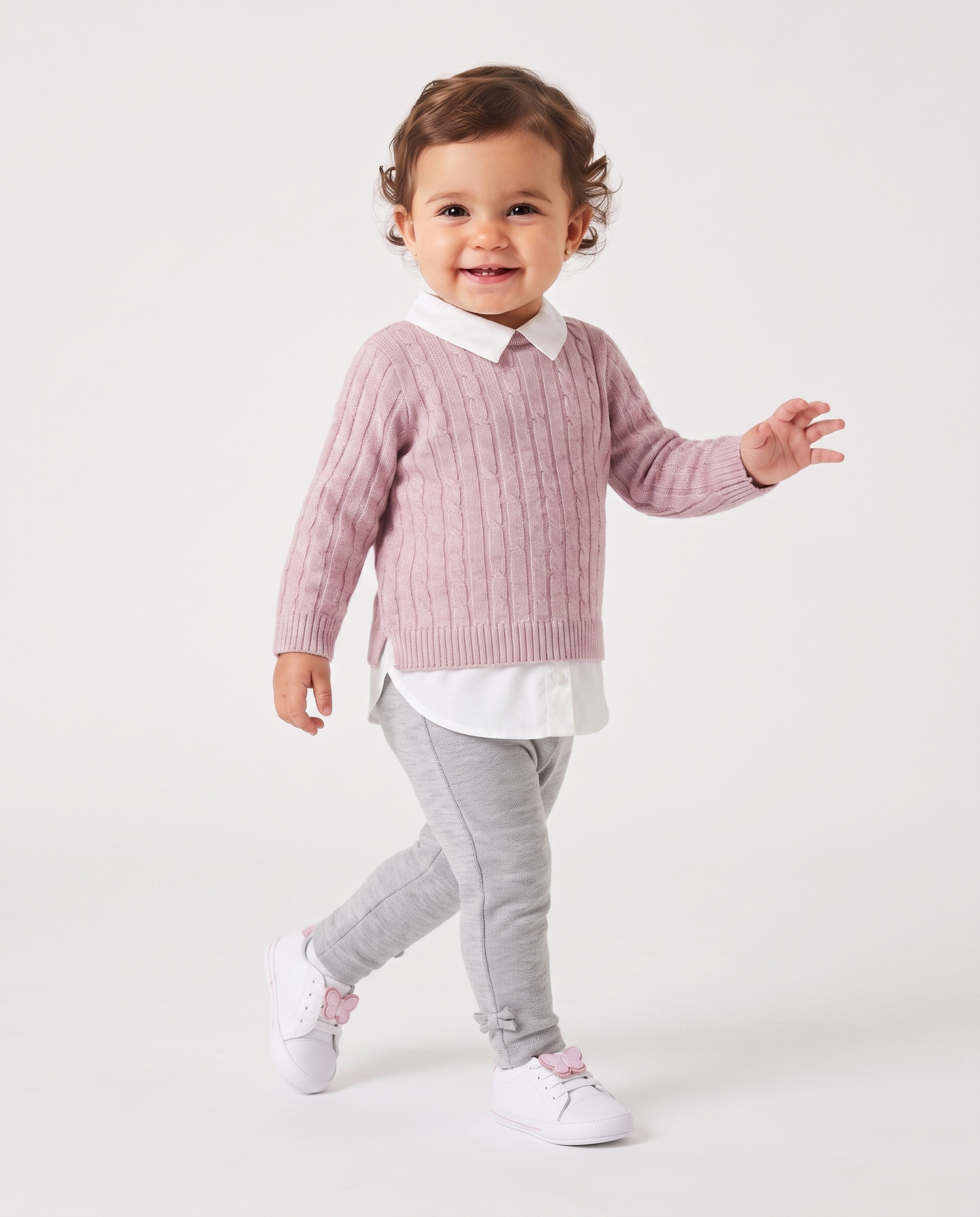 Maglia manica lunga con finta camicia - Rosa polvere