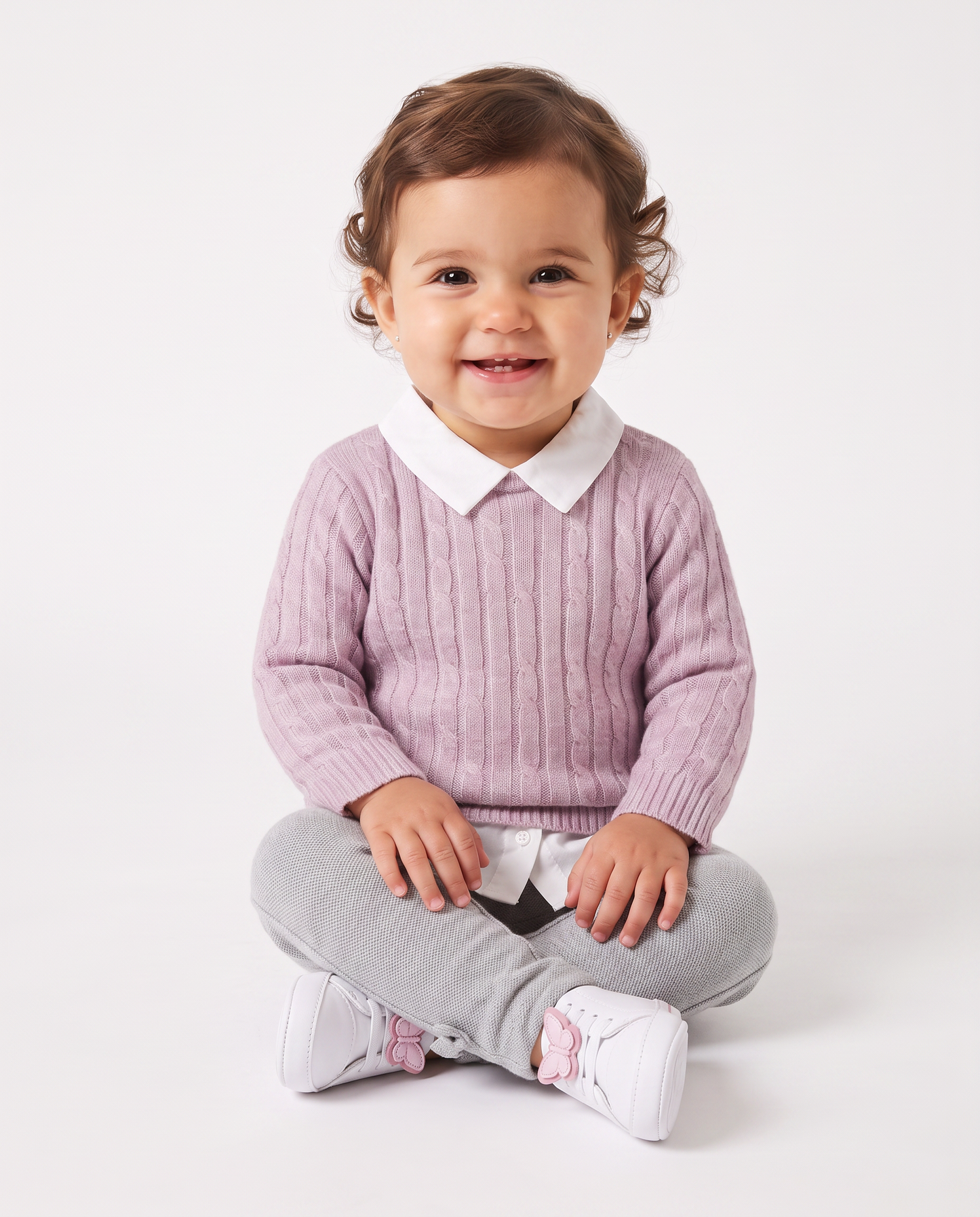 Maglia manica lunga con finta camicia - Rosa polvere