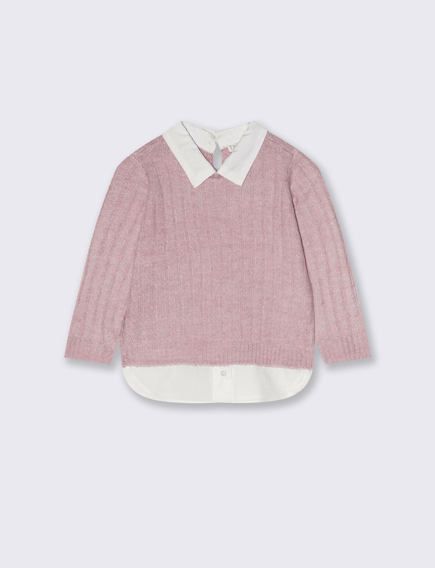 Maglia manica lunga con finta camicia - Rosa polvere