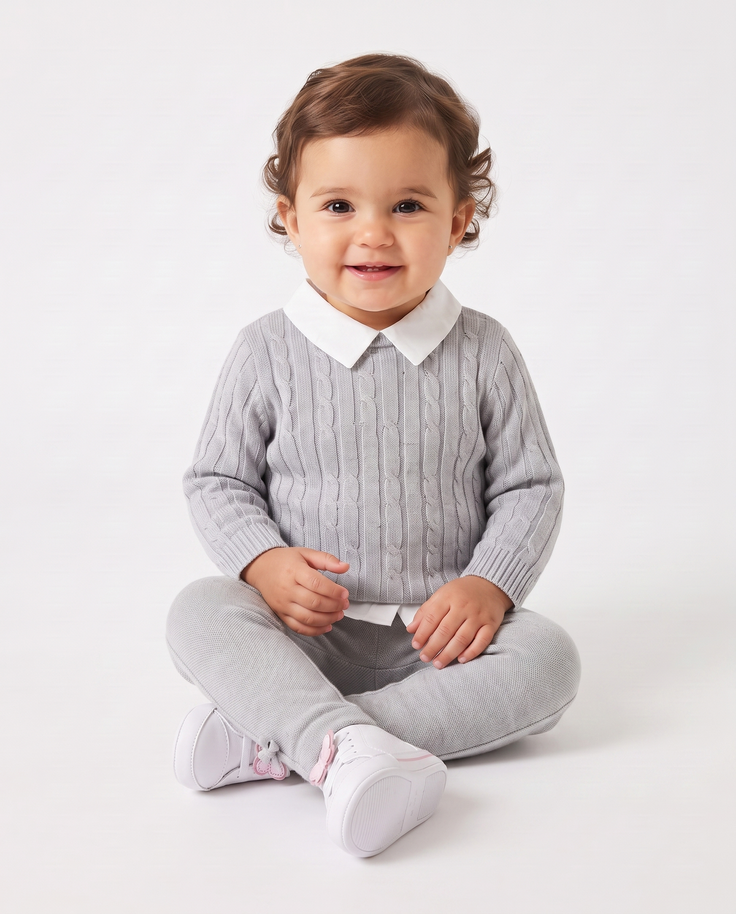 Maglia manica lunga con finta camicia - Grigio mel.