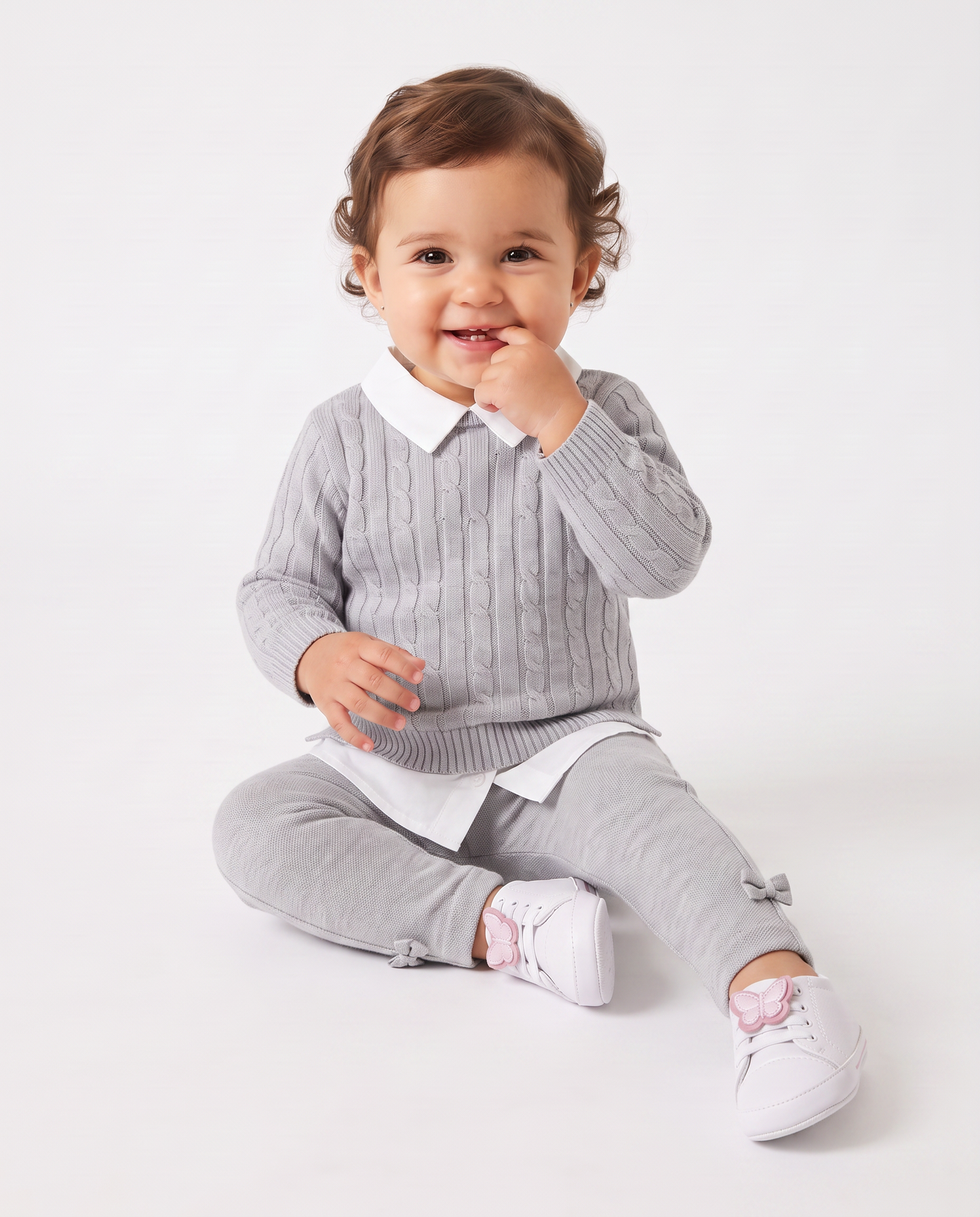 Maglia manica lunga con finta camicia - Grigio mel.