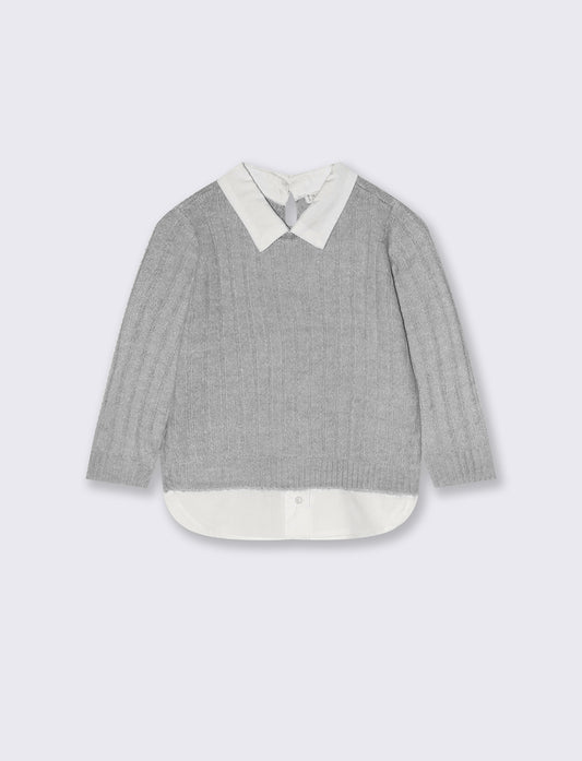 Maglia manica lunga con finta camicia - Grigio mel.