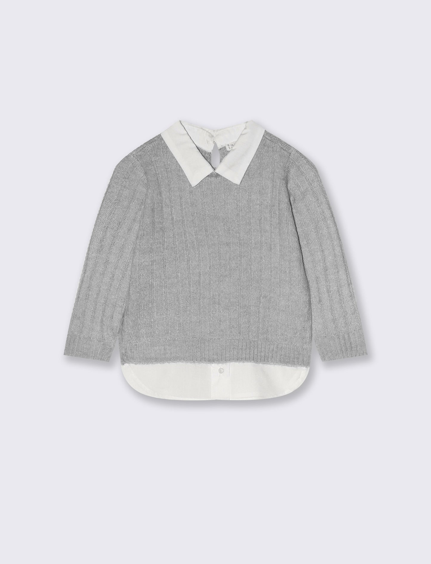 Maglia manica lunga con finta camicia - Grigio mel.