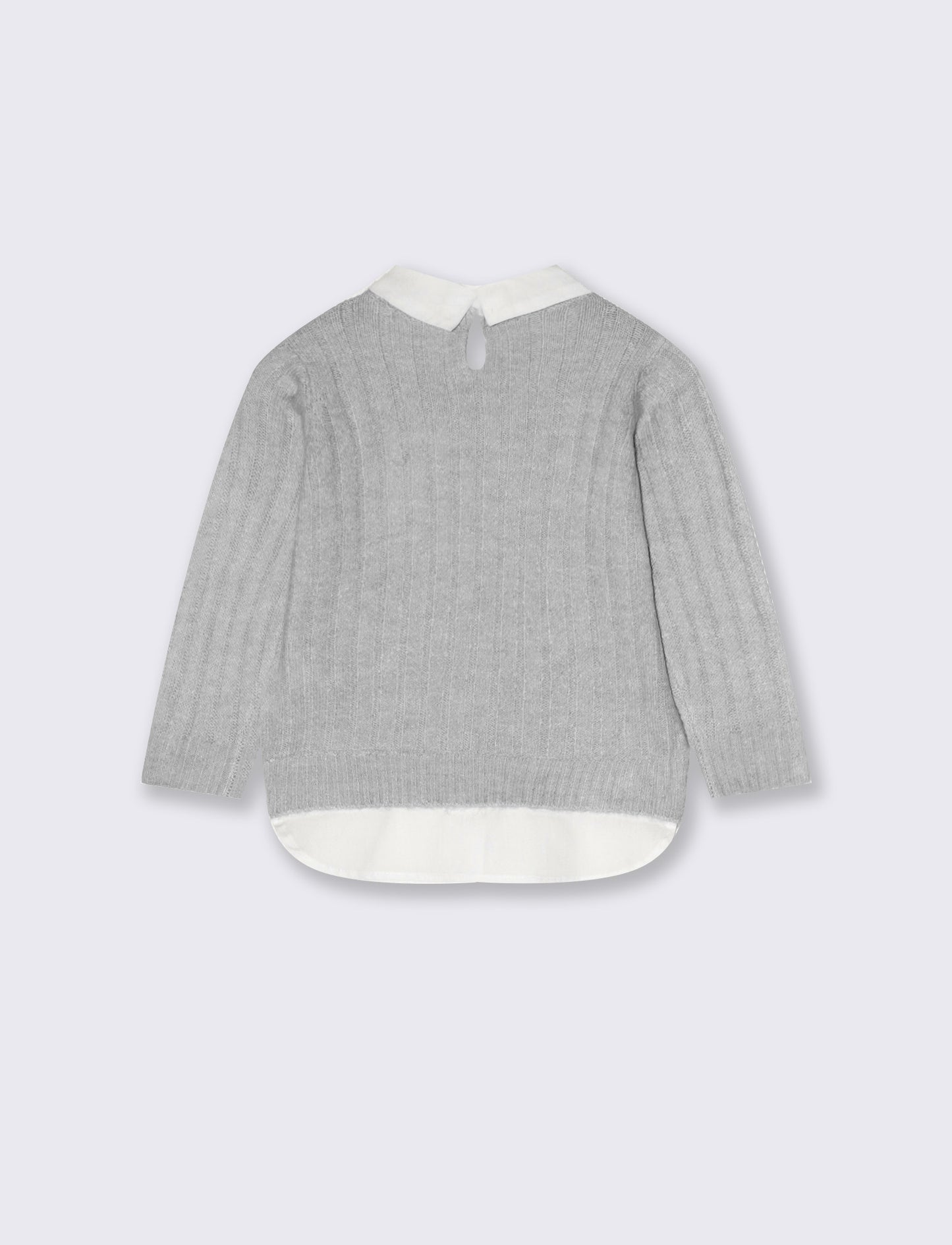 Maglia manica lunga con finta camicia - Grigio mel.