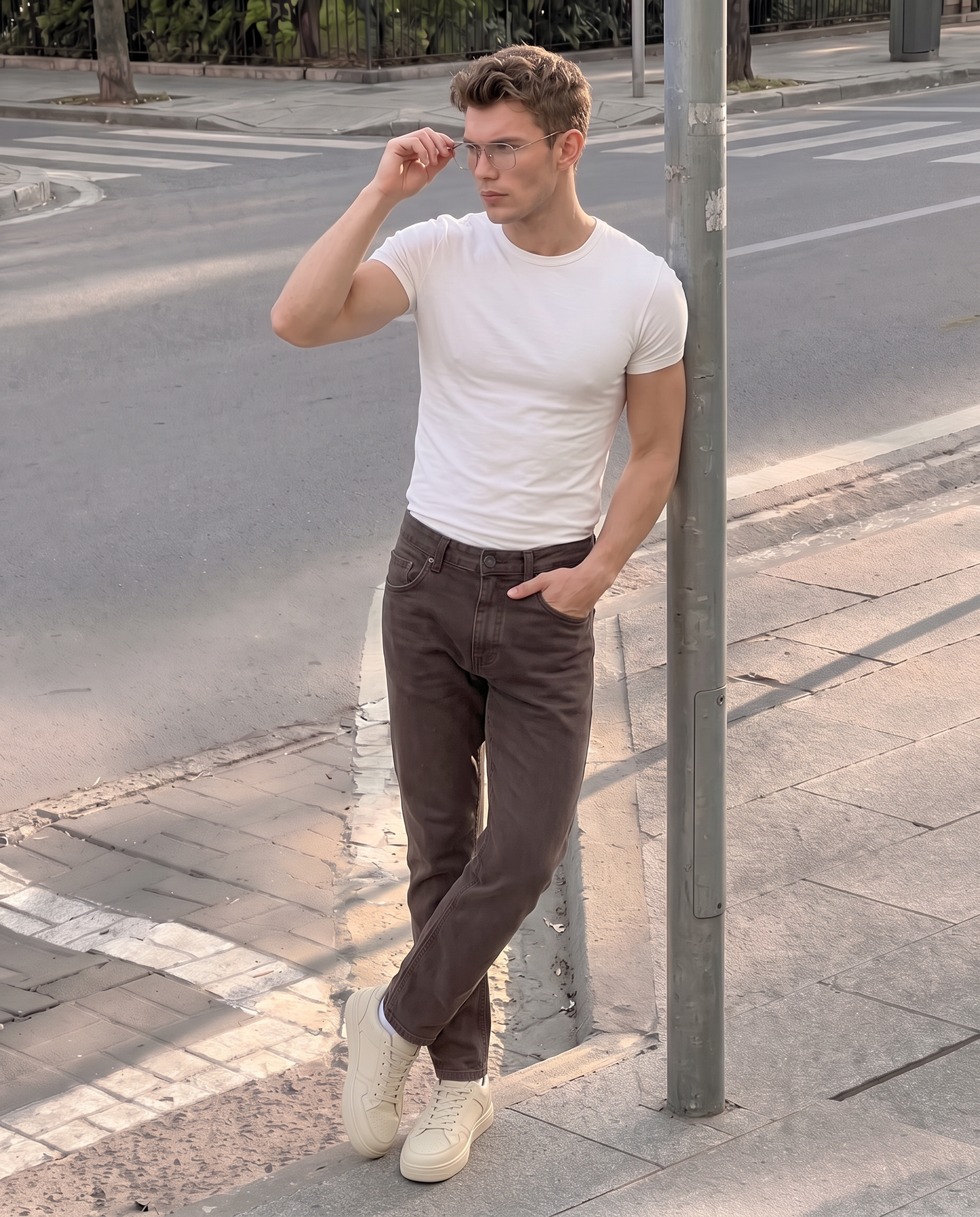 Pantaloni slim fit 5 tasche comfort - Moro