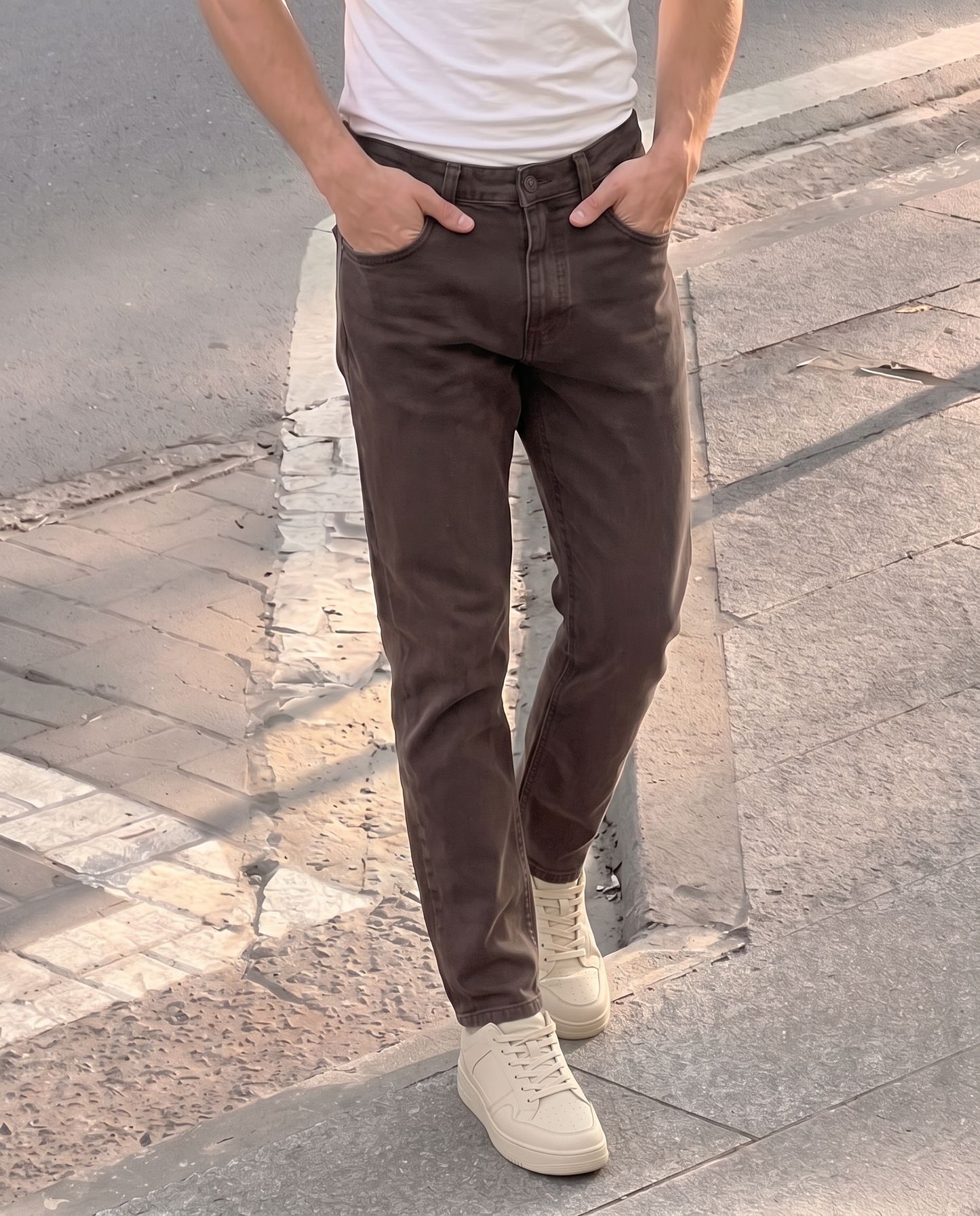 Pantaloni slim fit 5 tasche comfort - Moro