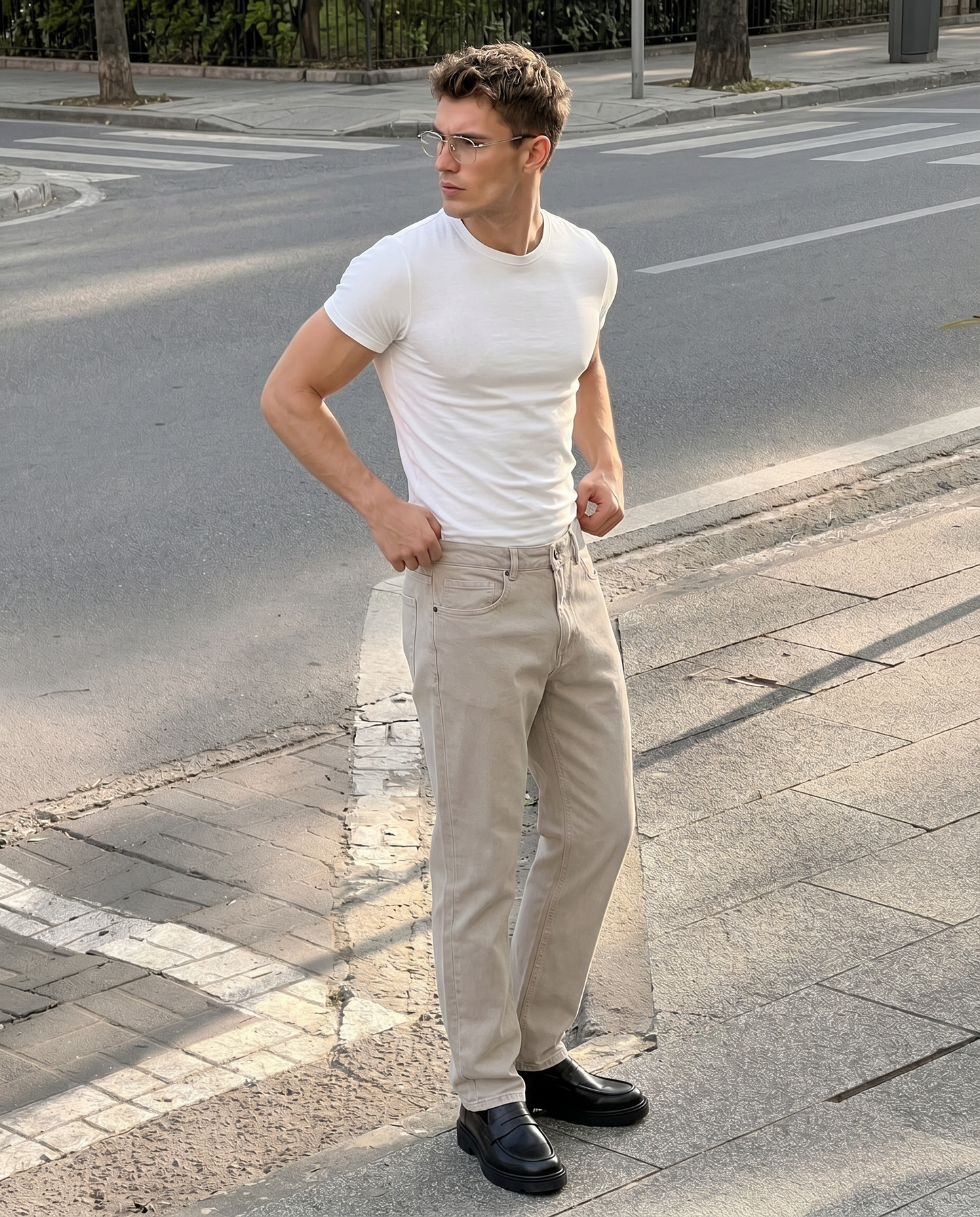 Pantaloni slim fit 5 tasche comfort - Beige