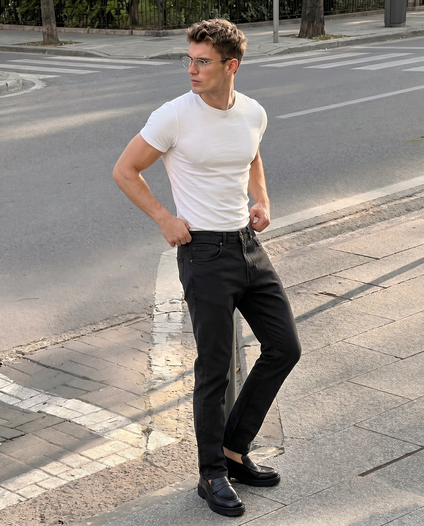 Slim fit 5-pocket comfort pants - Black
