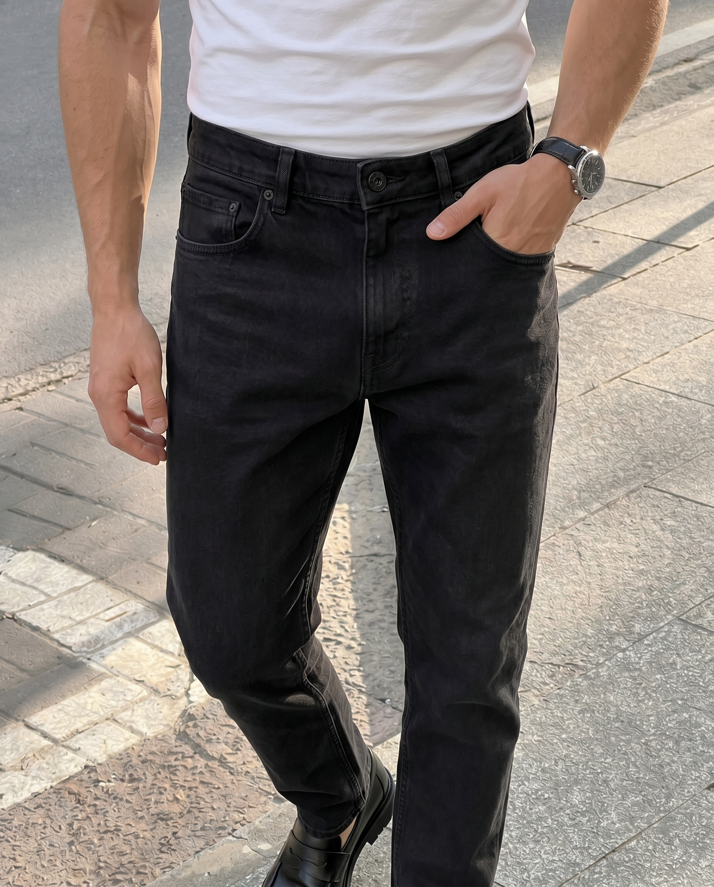 Slim fit 5-pocket comfort pants - Black