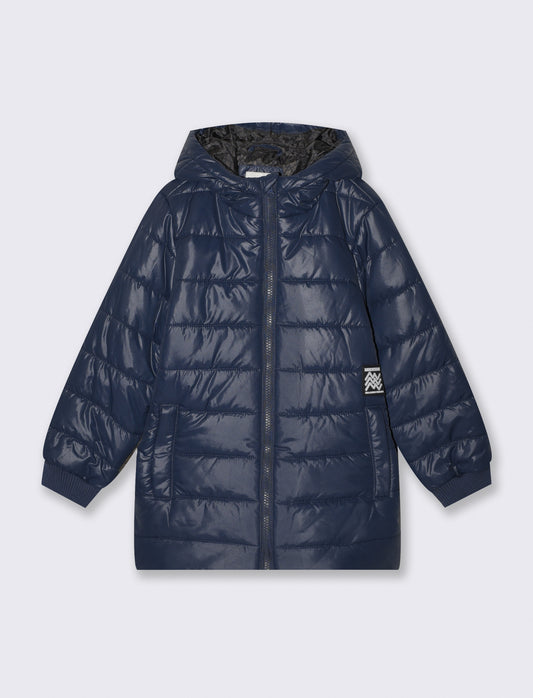 Basic Long Jacket with Printed Lining - Blue
