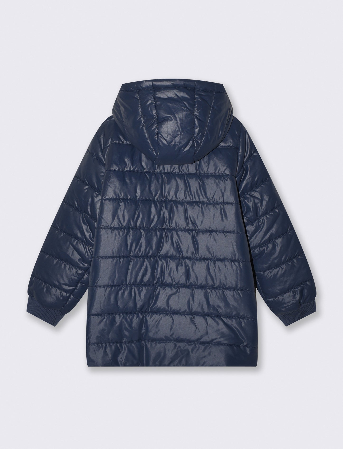 Basic Long Jacket with Printed Lining - Blue