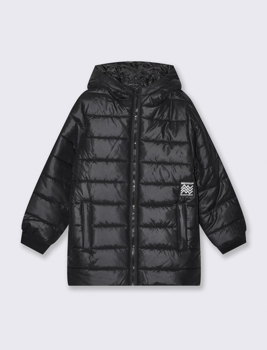 Basic Long Jacket with Printed Lining - Black