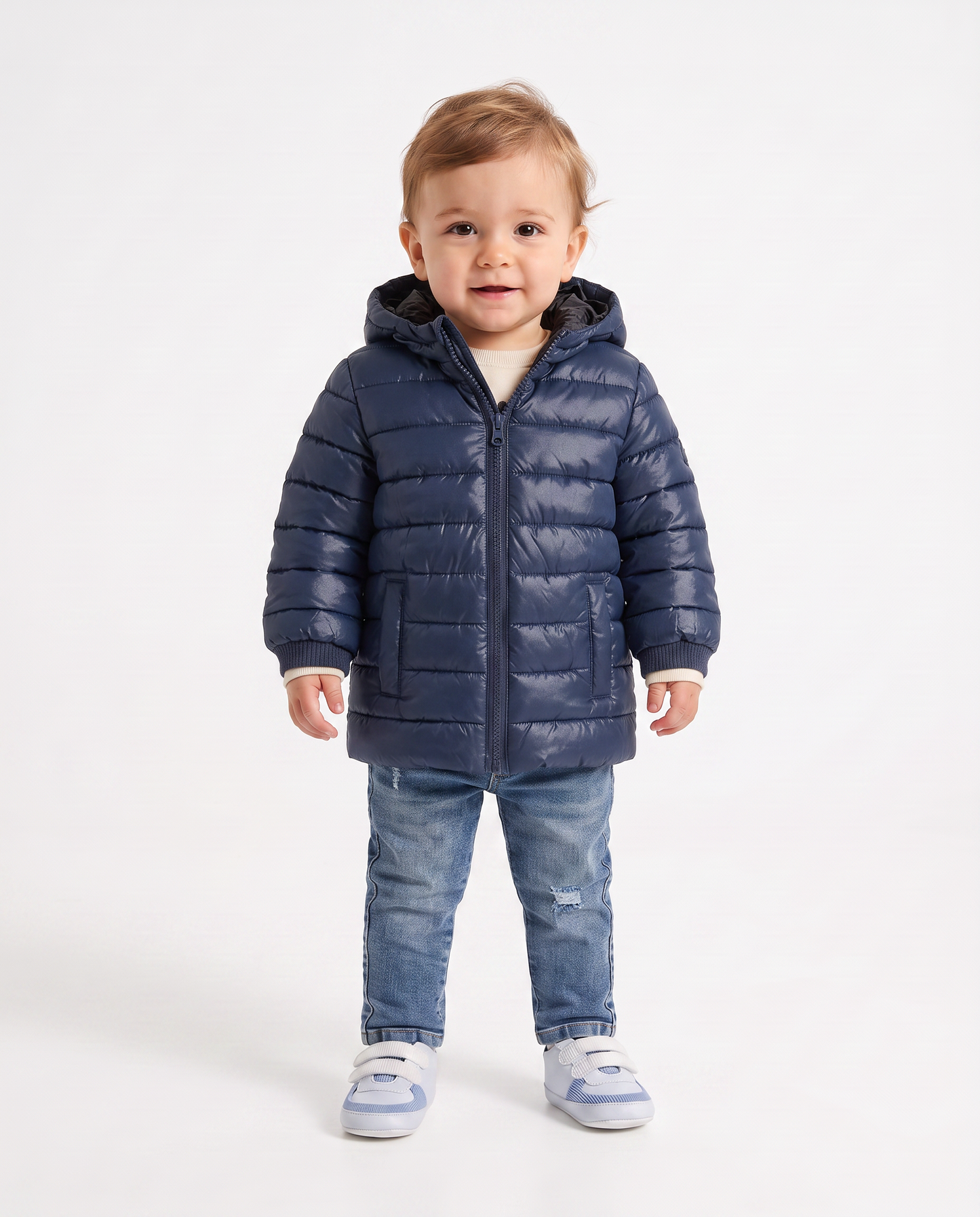 Basic quilted jacket with printed lining - Blue