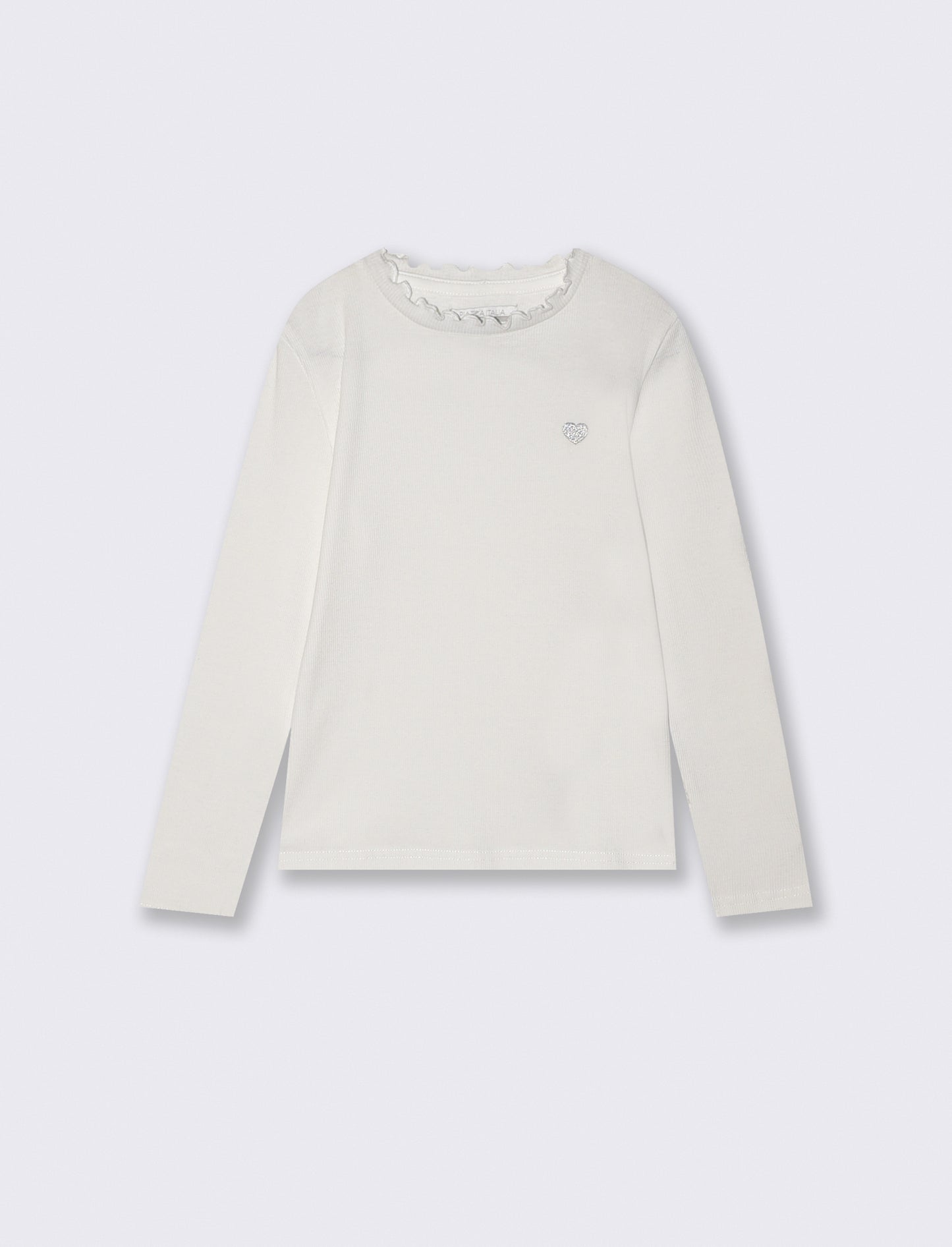 T-shirt manica lunga in cotone rib con fiocco - Bianco latte