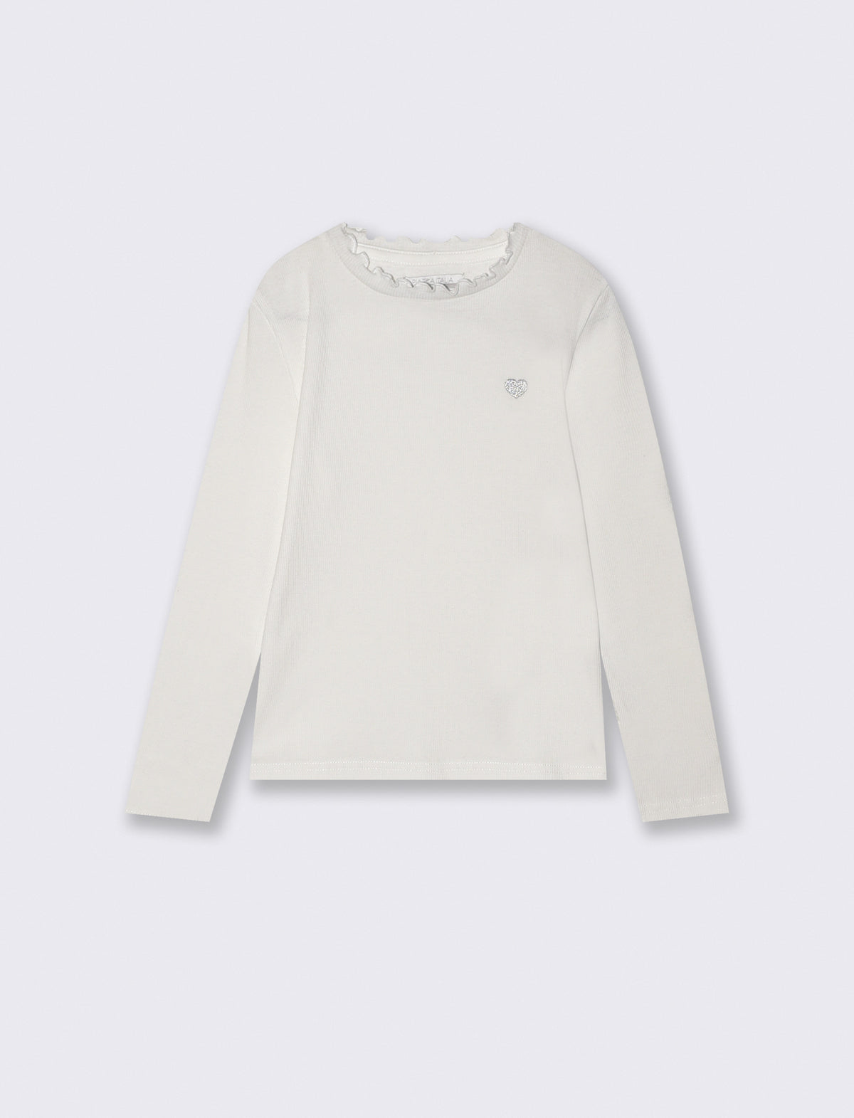 T-shirt manica lunga in cotone rib con fiocco - Bianco latte