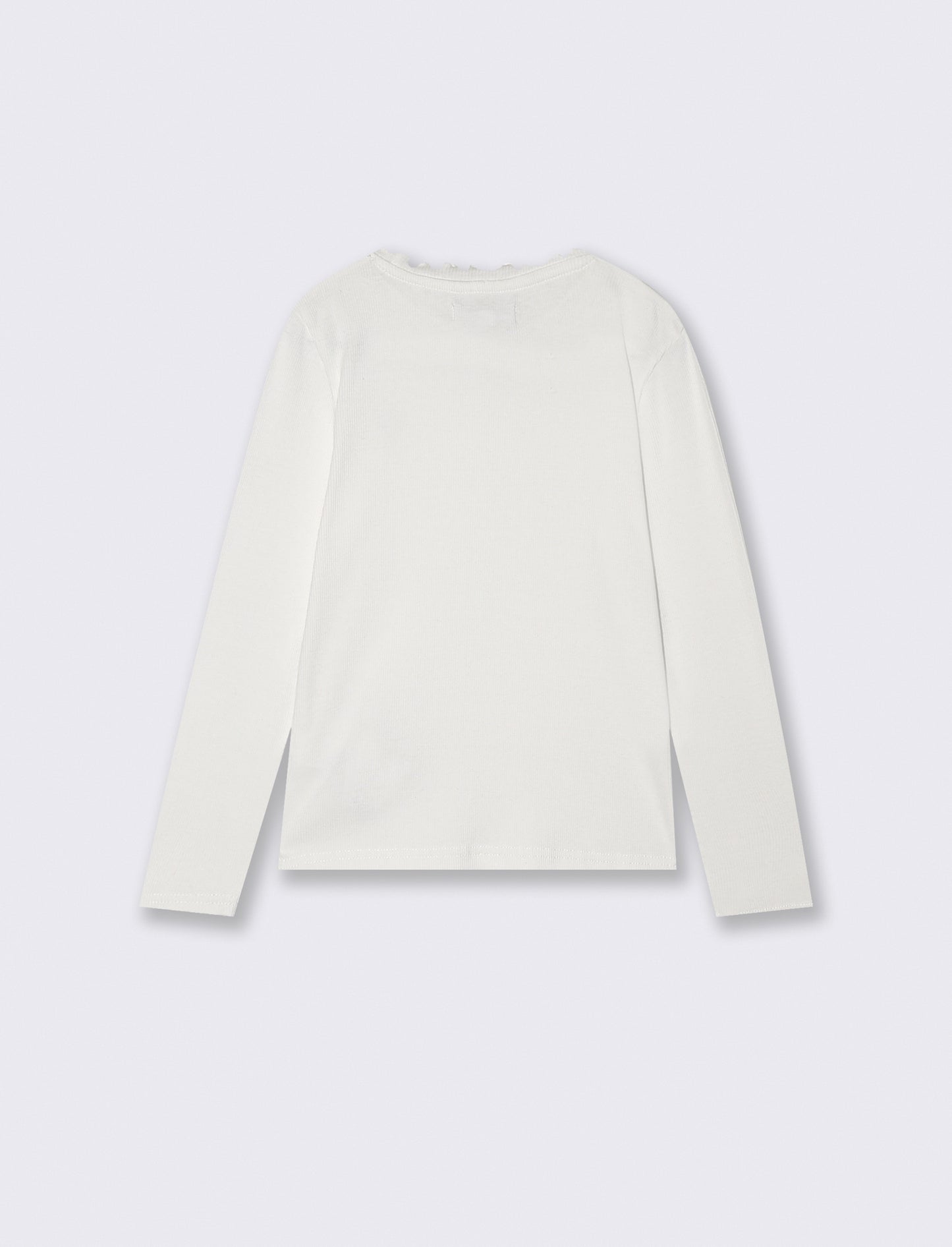 T-shirt manica lunga in cotone rib con fiocco - Bianco latte