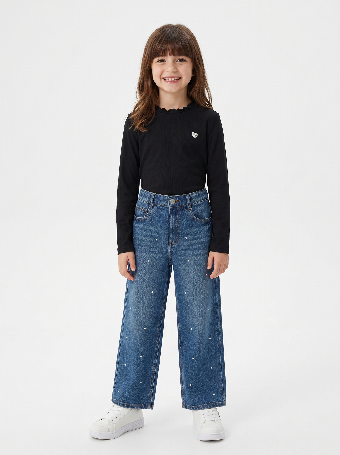 T-shirt manica lunga in cotone rib con fiocco - Nero