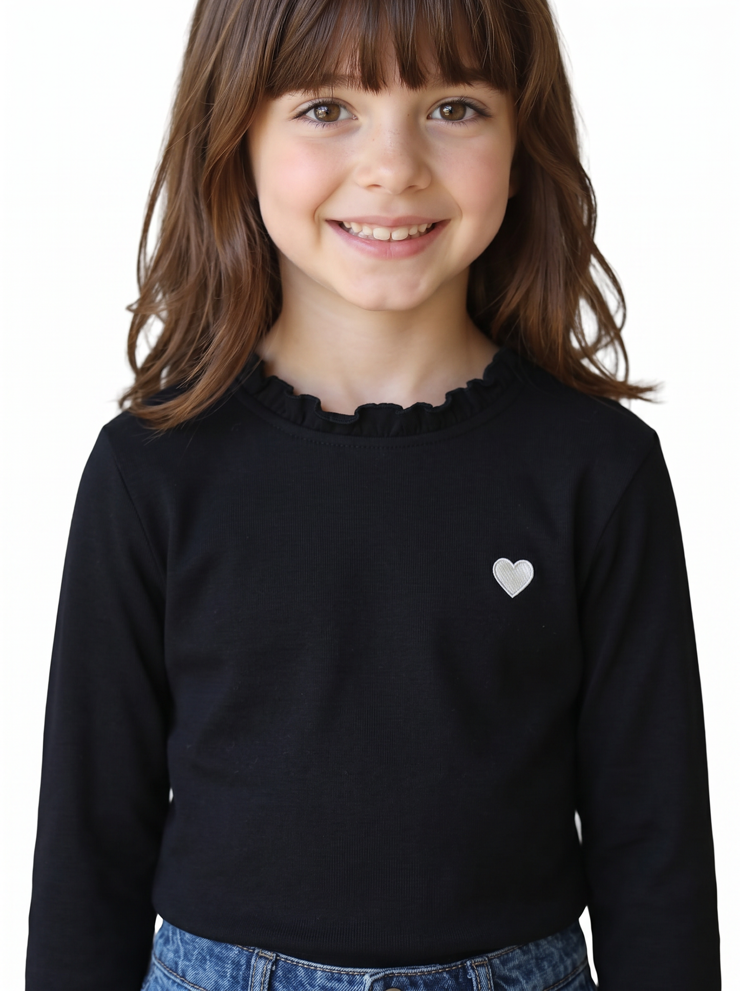 T-shirt manica lunga in cotone rib con fiocco - Nero