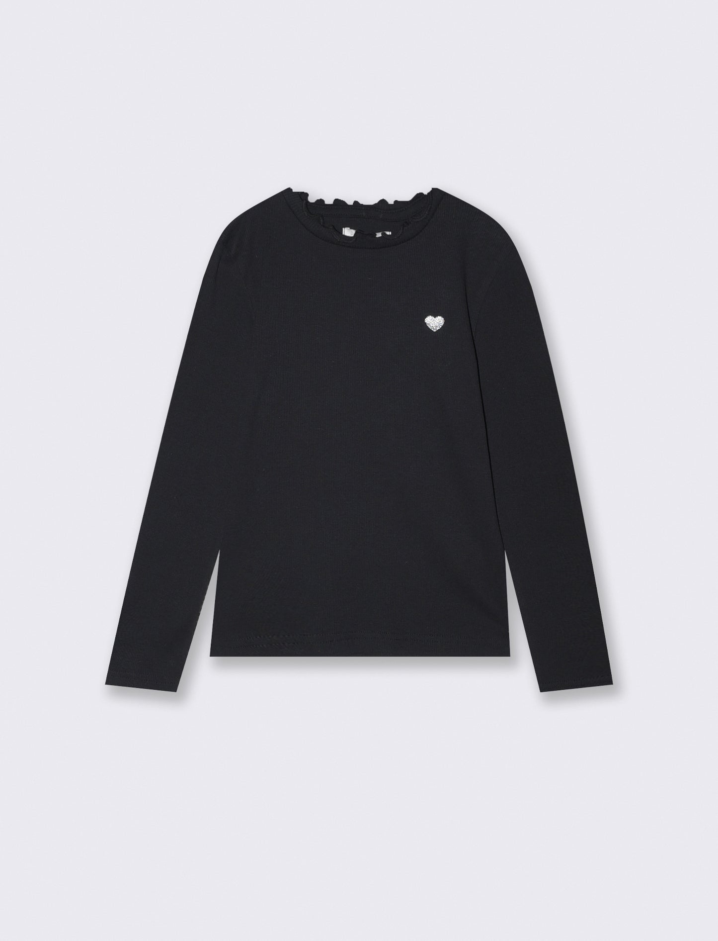 T-shirt manica lunga in cotone rib con fiocco - Nero