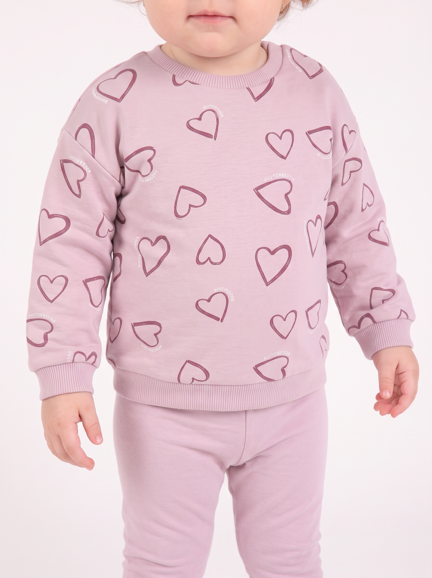 Felpa basica con stampa e maniche lunghe - Rosa polvere